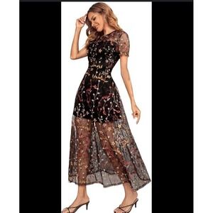 Endless Rose Maxi Embroidered Floral Dress Size L Long Whimsy Fairy Romantic NWT